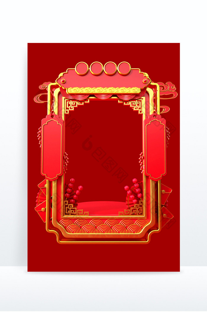 C4D中式红色喜庆3D节日边框图片图片