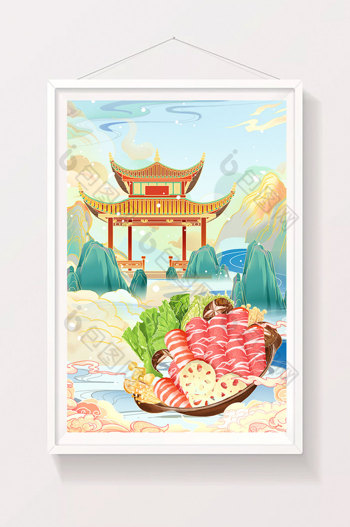 国潮中国风冬季寒食火锅插画海报