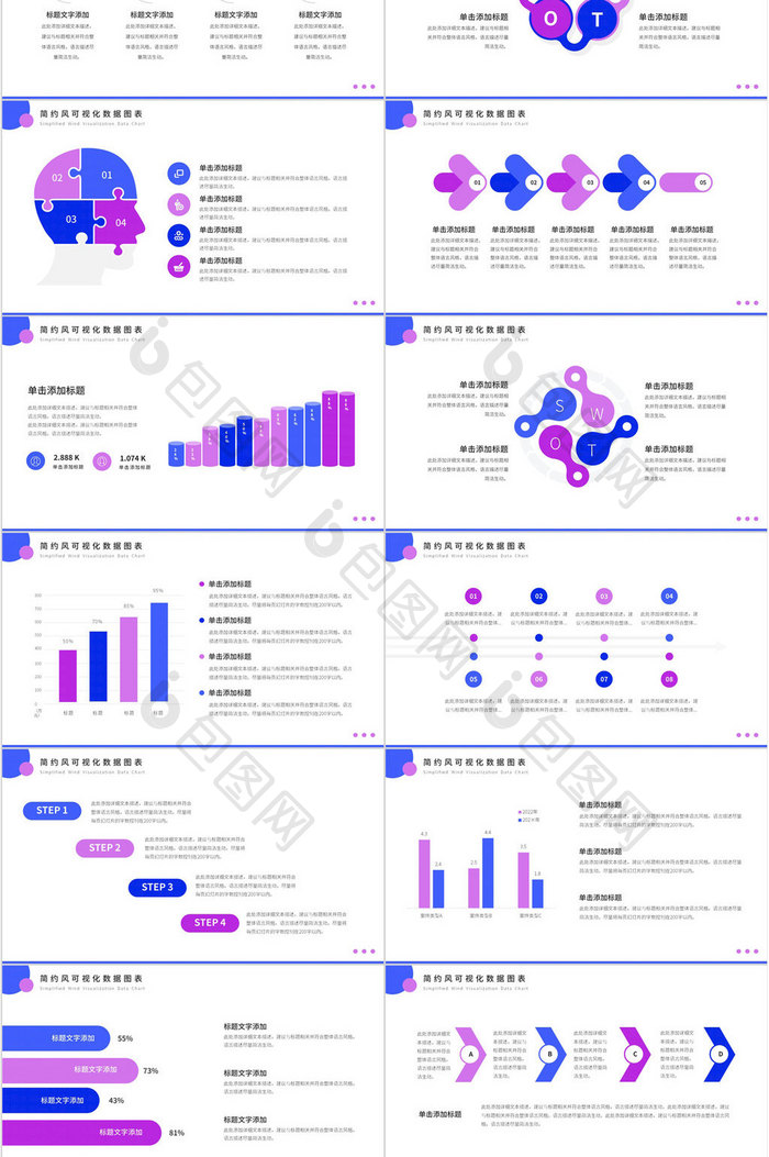 紫色简约风可视化数据图表PPT