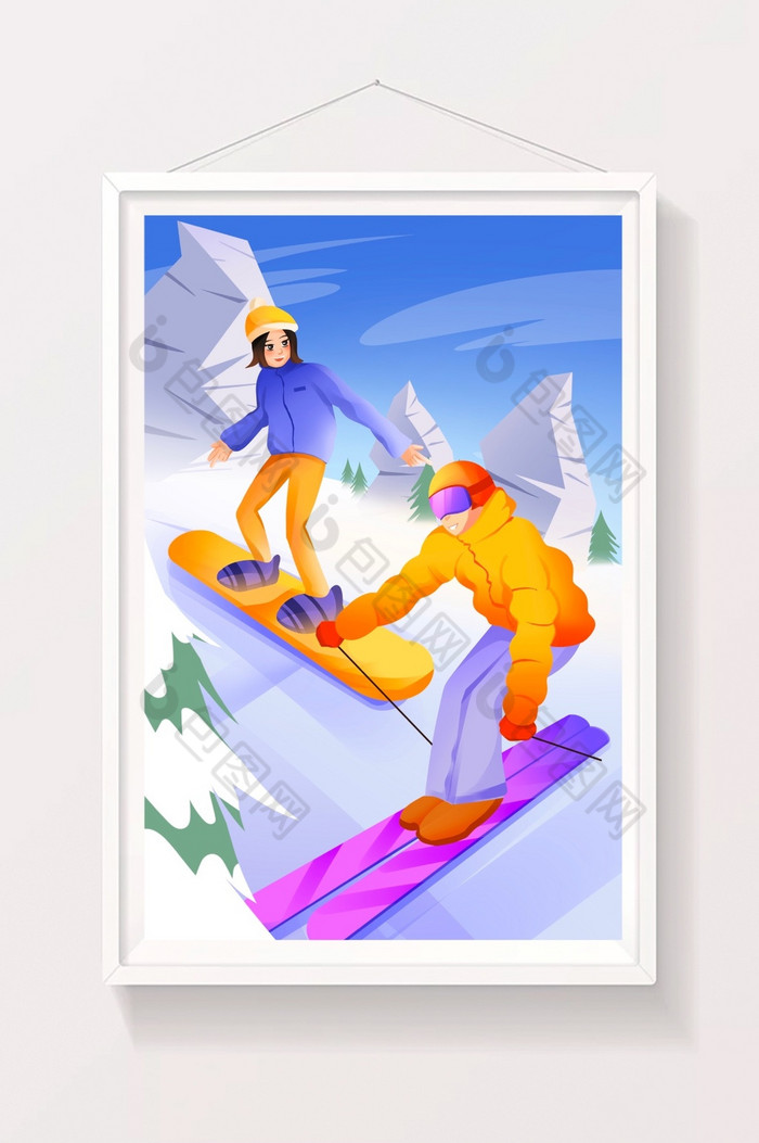 冬季运动滑雪运动员雪山插画图片图片