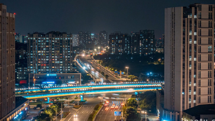 城市大气南京明成大道夜景延时