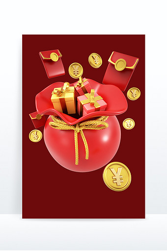 新春年货节金币红包礼盒钱袋元素图片