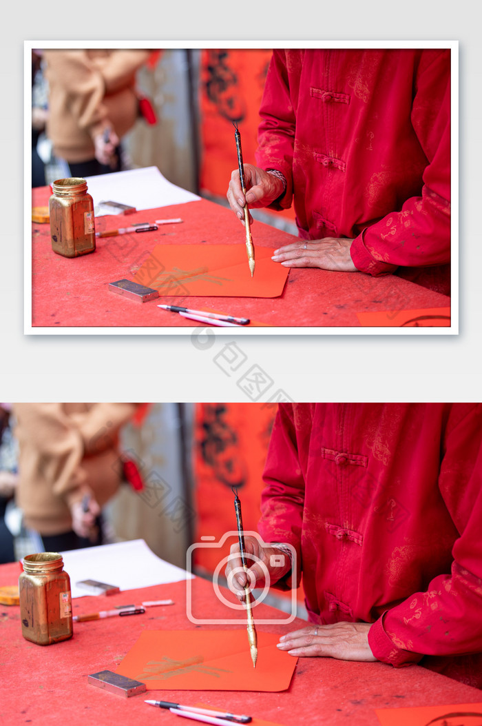 春节正在写对联的老人家图片图片