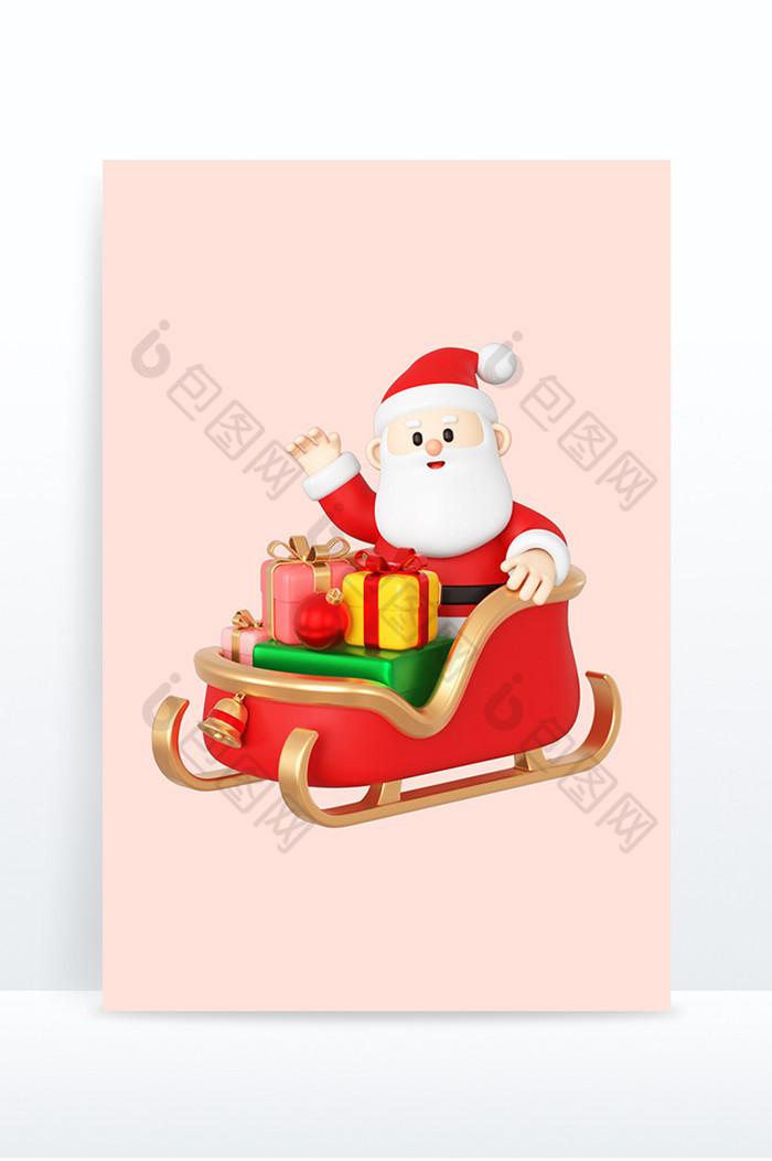 C4D圣诞老人礼物盒雪橇车图片图片