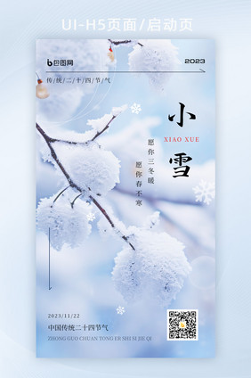 小雪节气树枝雪景摄影图海报