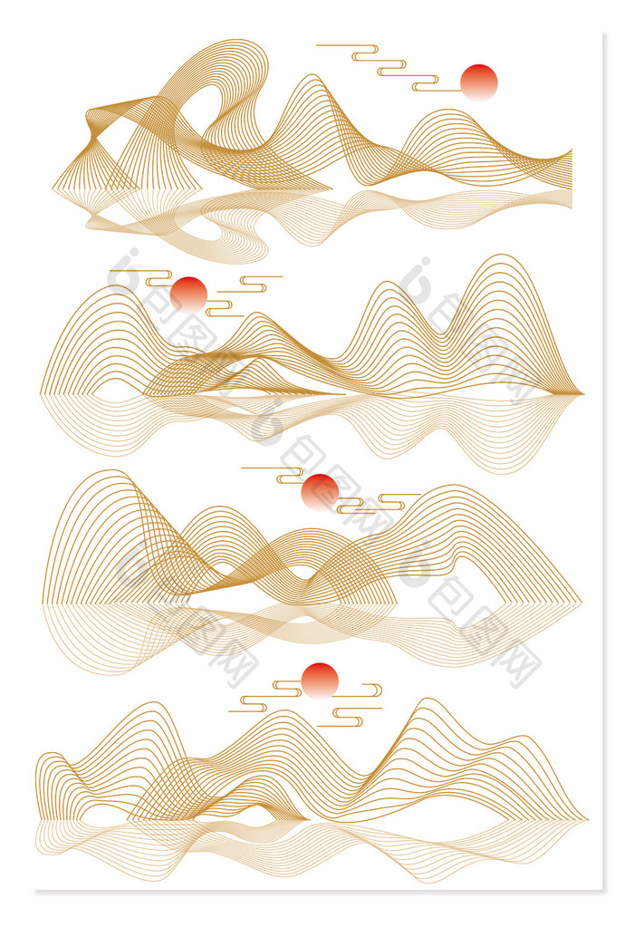 极简金色简约山矢量元素