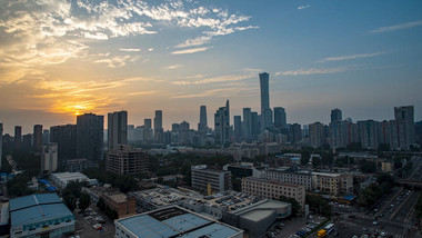 震撼北京国贸傍晚夕阳实拍延时