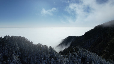 自然风光山顶雾凇积雪云海航拍