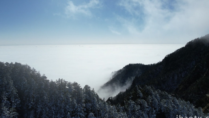 自然风光山顶雾凇积雪云海航拍