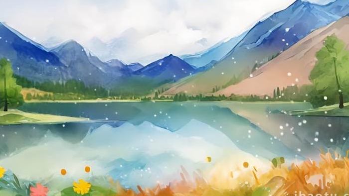 绝美雪山湖泊风景插画视频背景