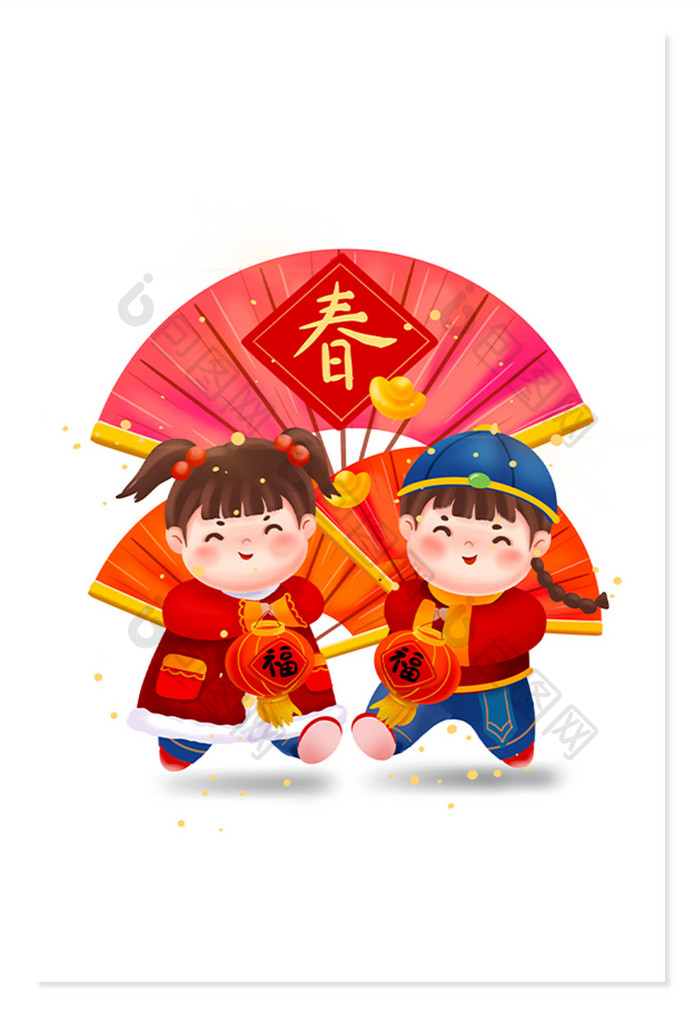 新春场景双人小孩2新春纳福