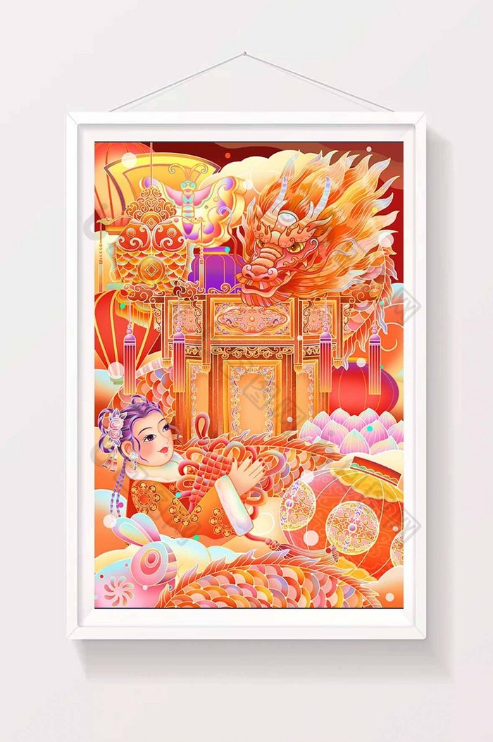 龙年花灯中国风新年春节插画