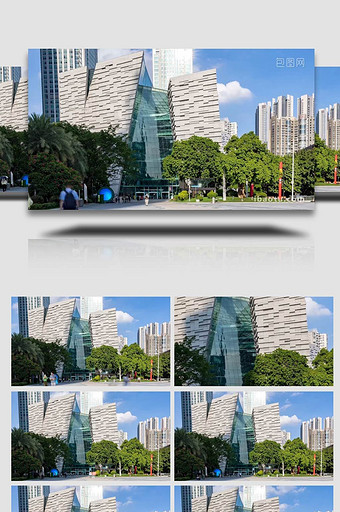 广州图书馆蓝天白云实拍4k图片