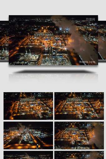 工业化工厂化工生产夜景4K航拍图片