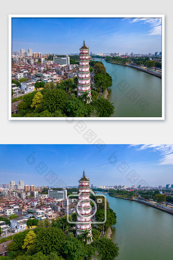 广东东莞金鳌塔地标建筑航拍图片