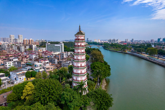 广东东莞金鳌塔地标建筑航拍图片