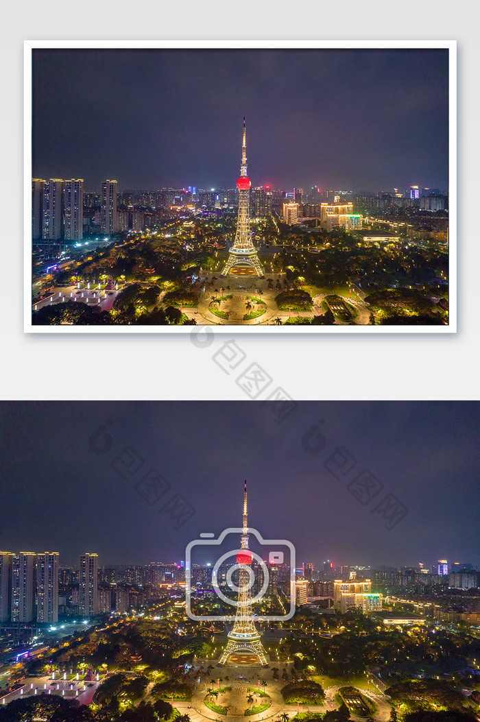 广东佛山电视塔地标建筑夜景航拍图片图片