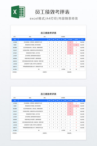 简约员工绩效考评表图片