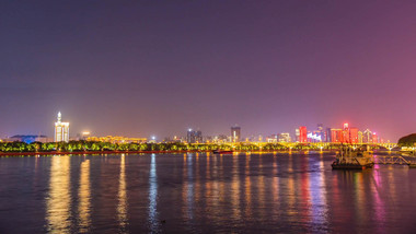 城市风光长沙湘江夜景灯光延时