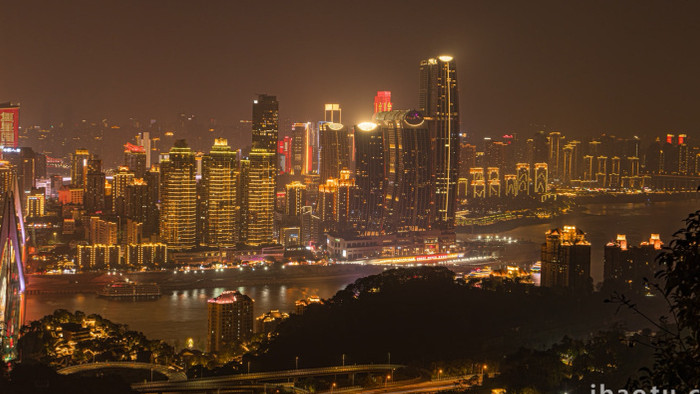 城市重庆来福士建筑大楼夜景延时