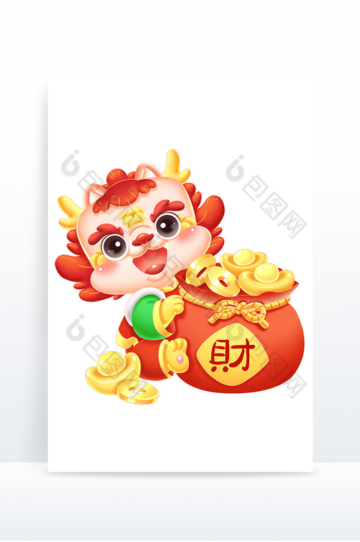 龙年抱福袋金币元宝春节装饰图片图片