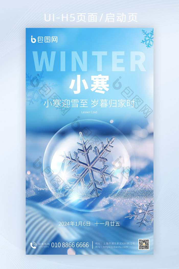 小寒节气冬季雪花数字艺术海报