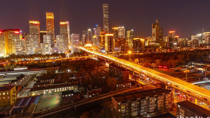 北京国贸CBD夜景延时实拍