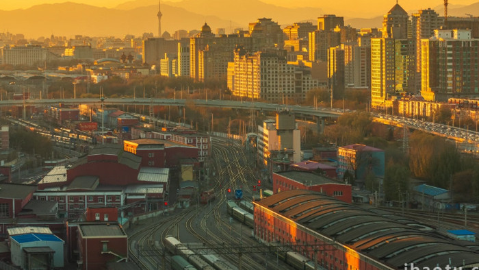 壮观北京城市铁路轨道延时实拍