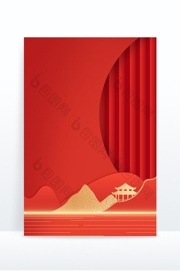 红色新中式新年立体剪纸背景