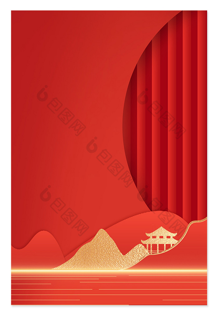 红色新中式新年立体剪纸背景
