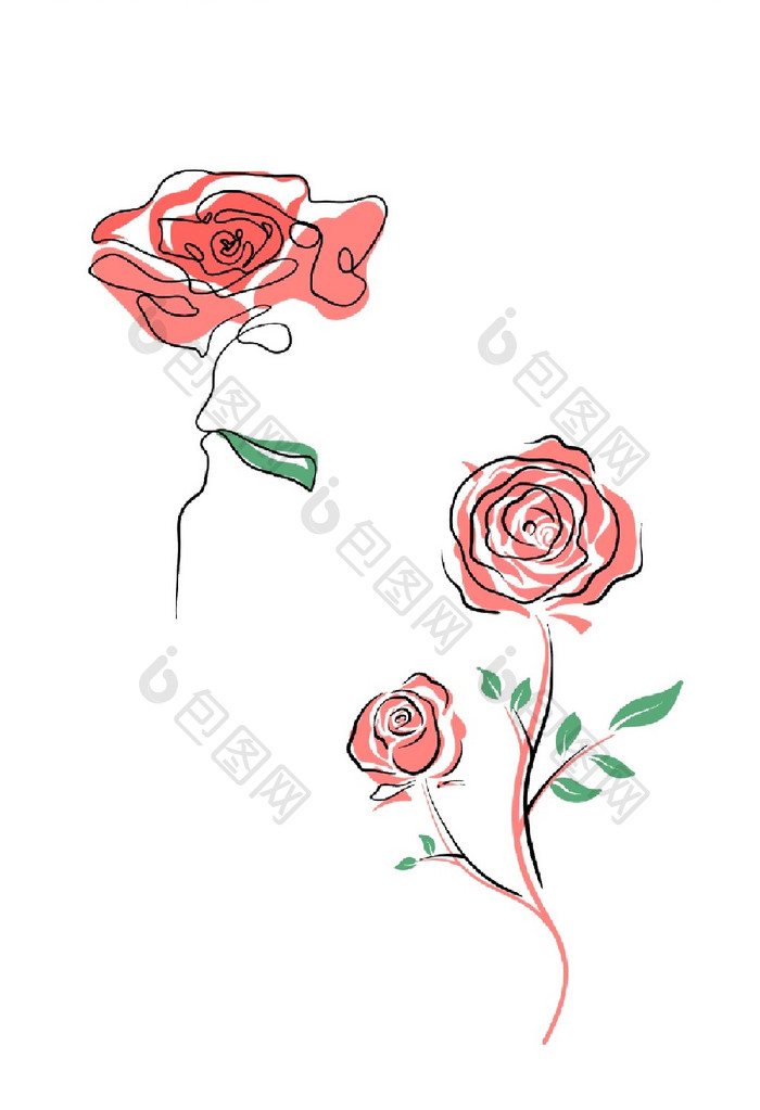 妇女节线条花朵玫瑰装饰元素