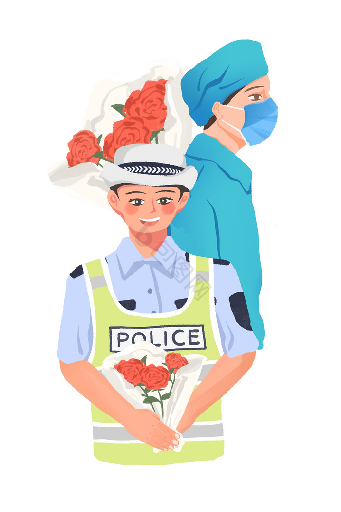 妇女节交警医生职业女性玫瑰图片