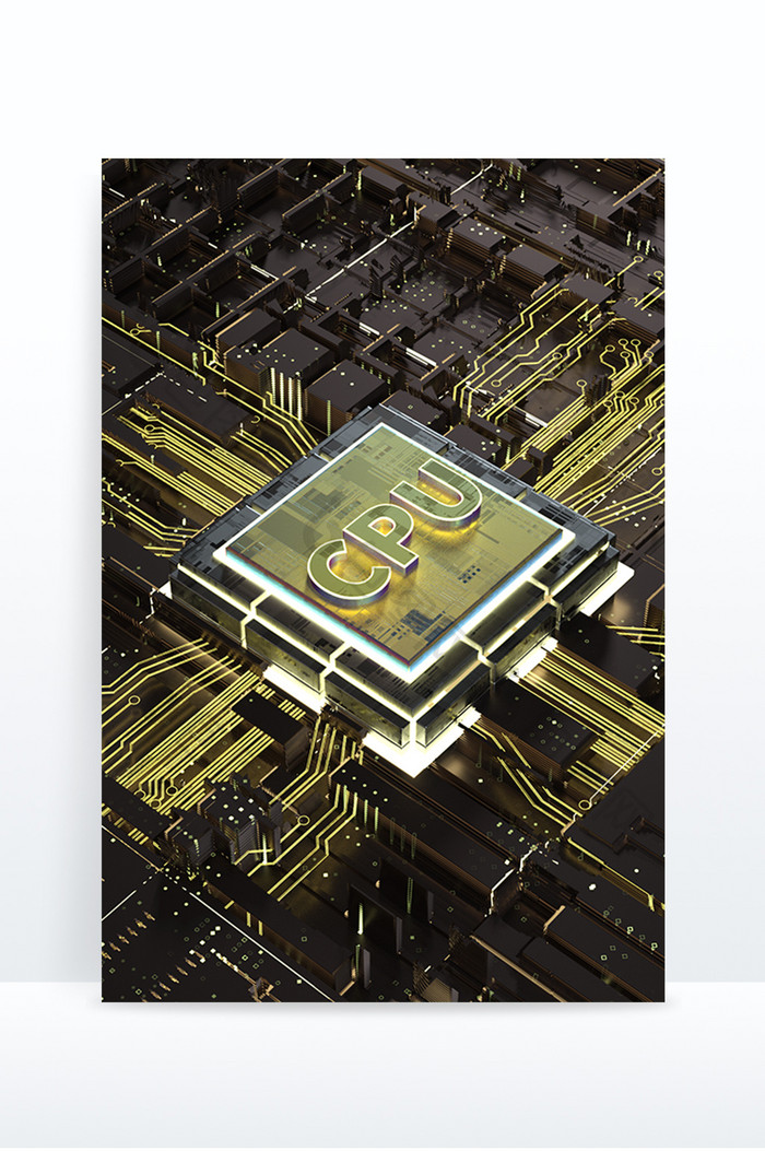 3D科技金属风CPU芯片场景