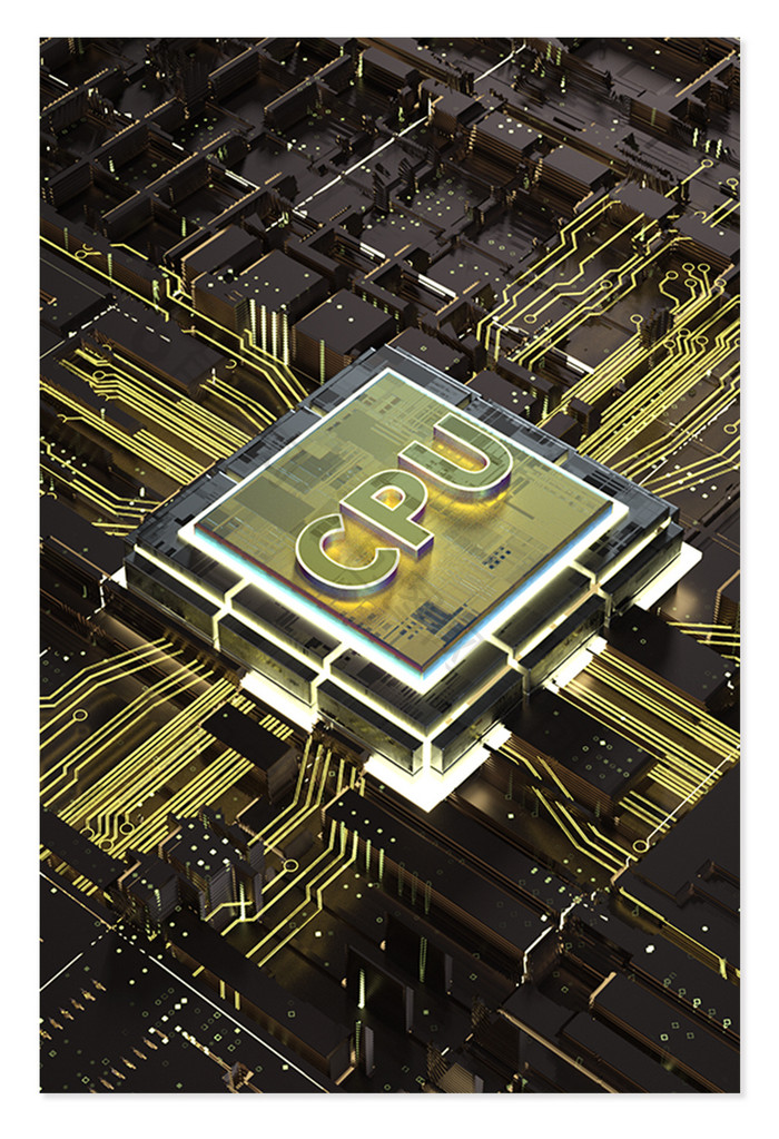 3D科技金属风CPU芯片场景