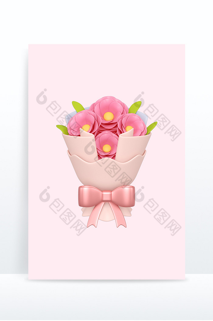 C4D花束元素浪漫鲜花粉红色花图片图片