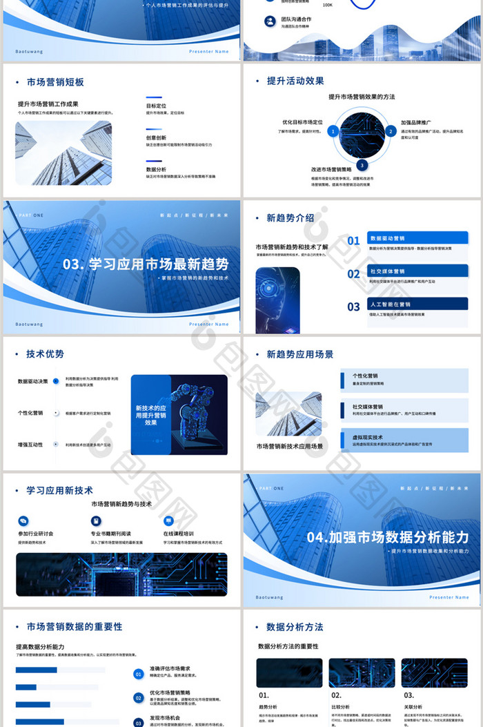 蓝色市场营销年终总结PPT模板