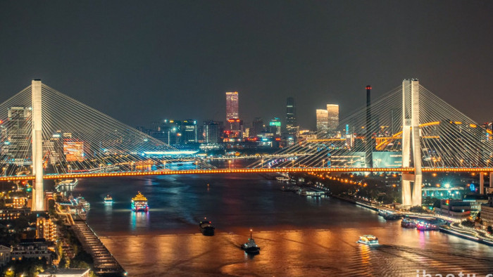 城市震撼上海南浦大桥夜景延时