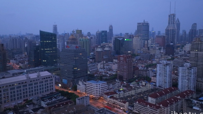 城市震撼上海黄浦区清晨风光航拍