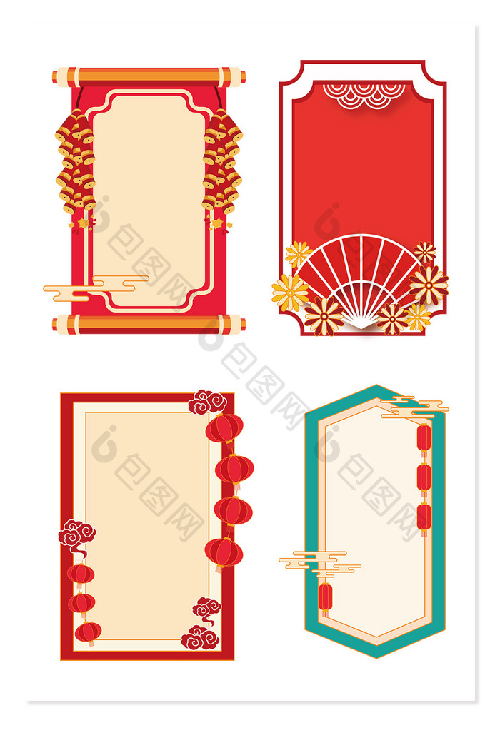 2024年春节竖版边框矢量元素