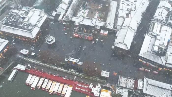 冬日氛围南京夫子庙雪景4k航拍