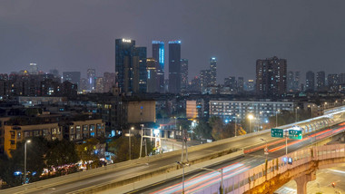 成都城市夜景二环路车流延时