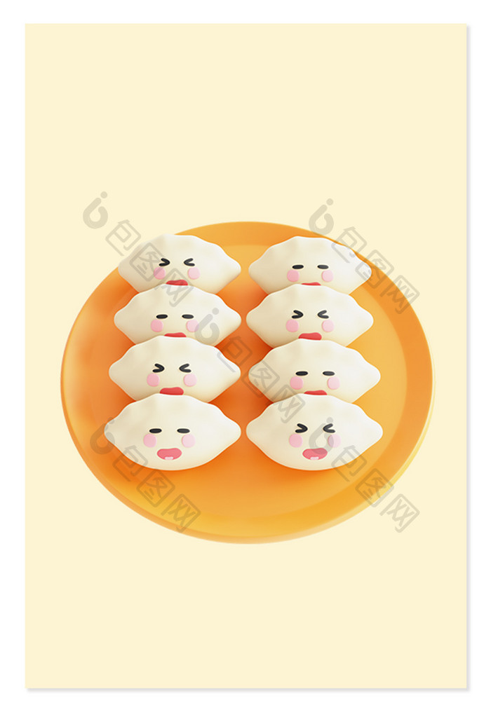 3D新年美食拟人饺子