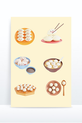 3D新年食物拟人饺子汤圆图片