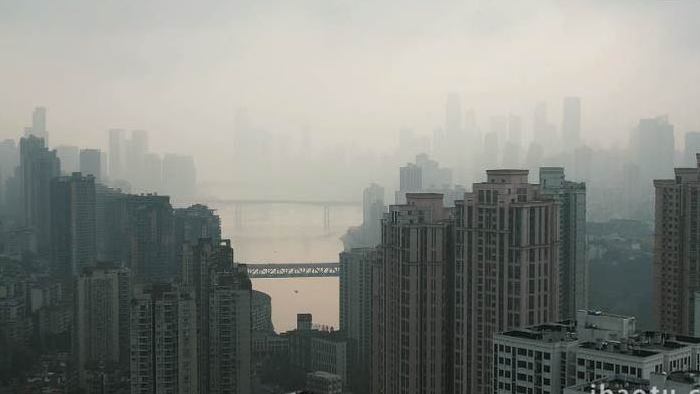 重庆清晨迷雾密集高楼建筑航拍