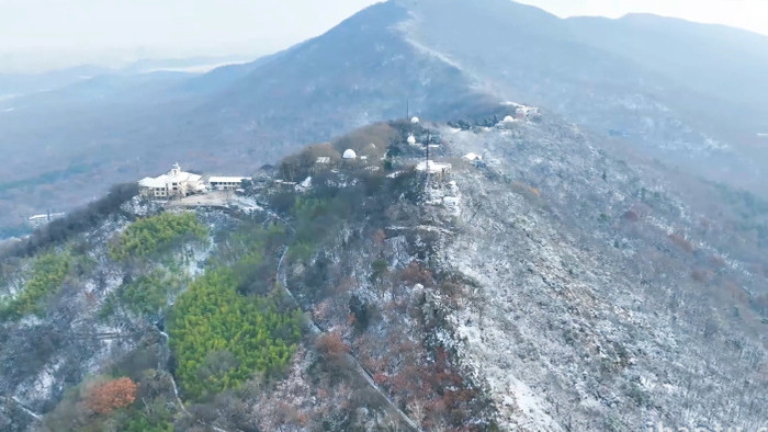 南京紫金山雪景冬日氛围4K航拍