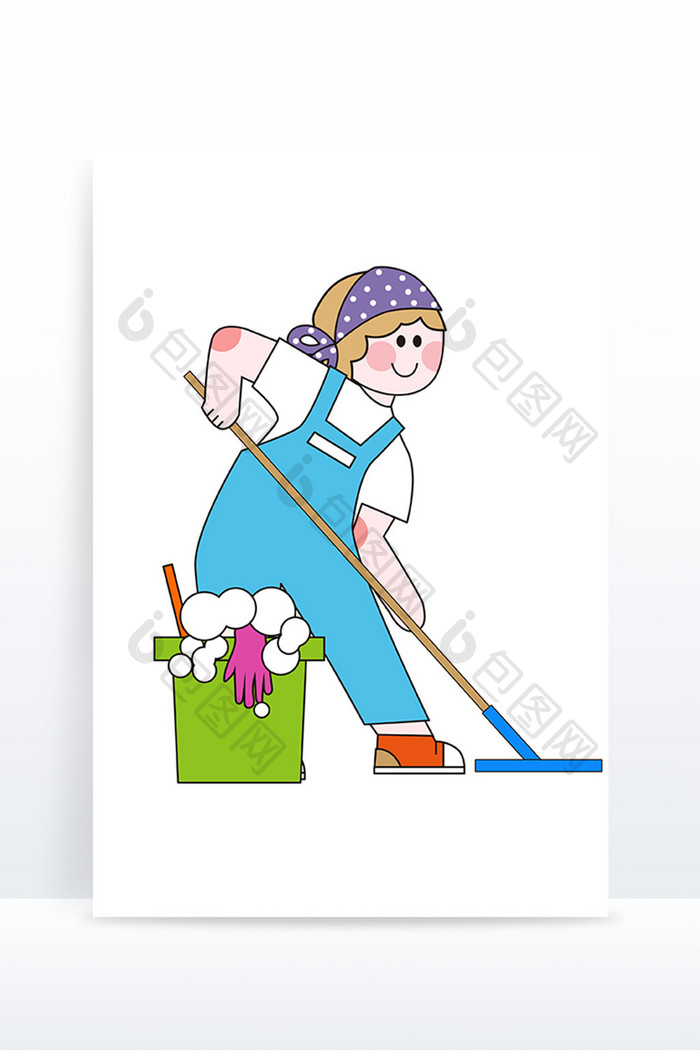 三八妇女节职业线描-女保洁员