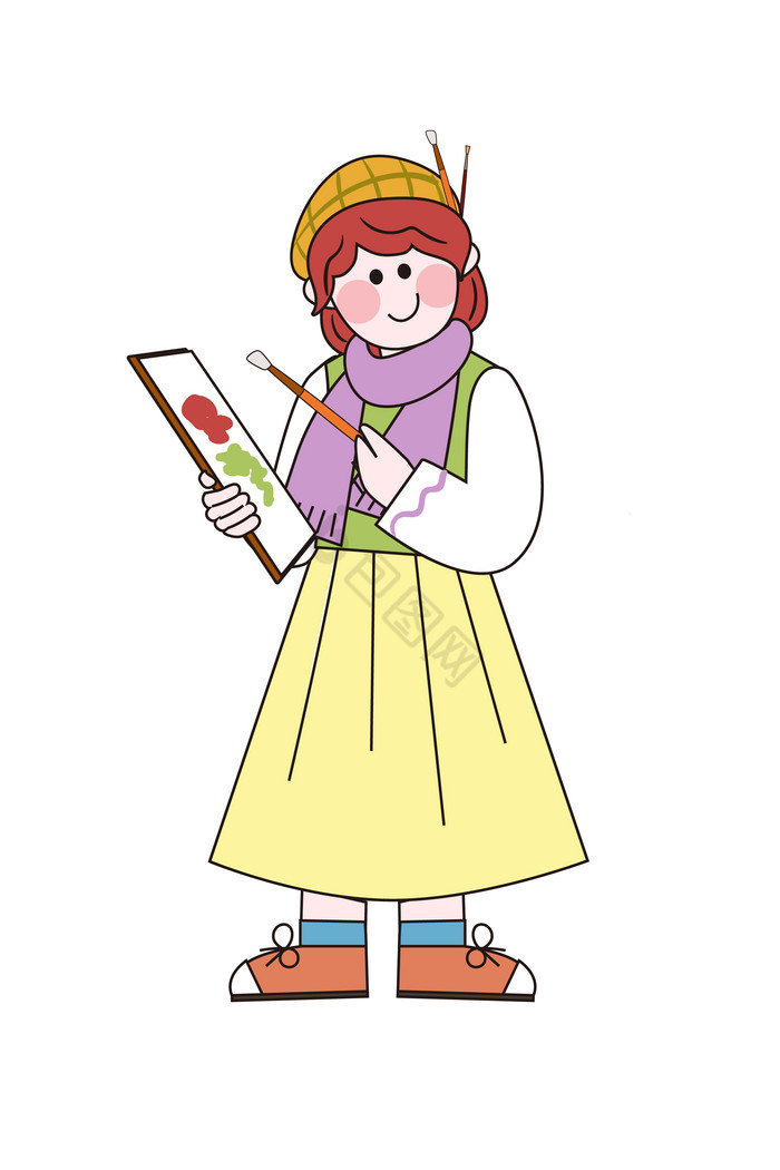 三八妇女节职业线描女画家