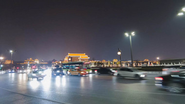 城市地标西安永宁门夜景延时