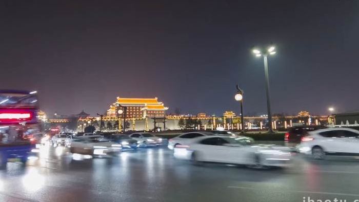 城市地标西安永宁门夜景延时