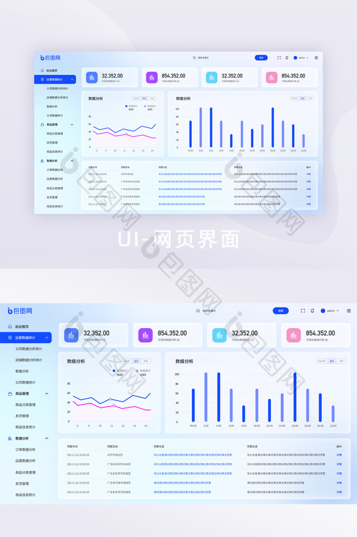 玻璃拟态后台UI网页界面首页-包图网